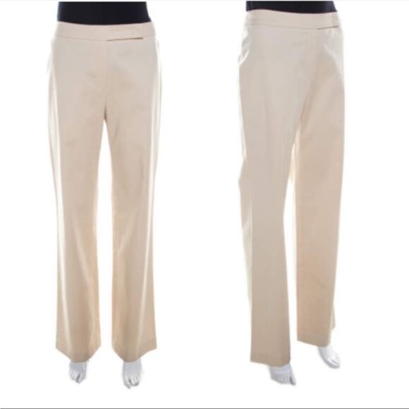 Escada Beige Cotton Flat Front Straight Trouser 6 - Picture 1 of 10